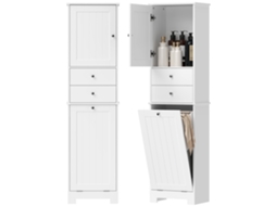 Armário de banheiro móvel com cesto para roupa suja, 2 gavetas e dobrável (45x30x171 cm) branco BTFORUS