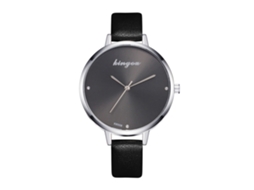 Relógio de Pulseira Feminino Moda Padrão Simples com Pulseira de Couro Preto