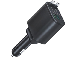 Cabo De Carregamento Veicular Retrátil 90 W Com Duas Portas Usb-c,