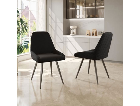 Cadeira De Sala De Jantar Dreammespace Conjunto De 2 Veludo Preto Encosto Ergonômico Metal