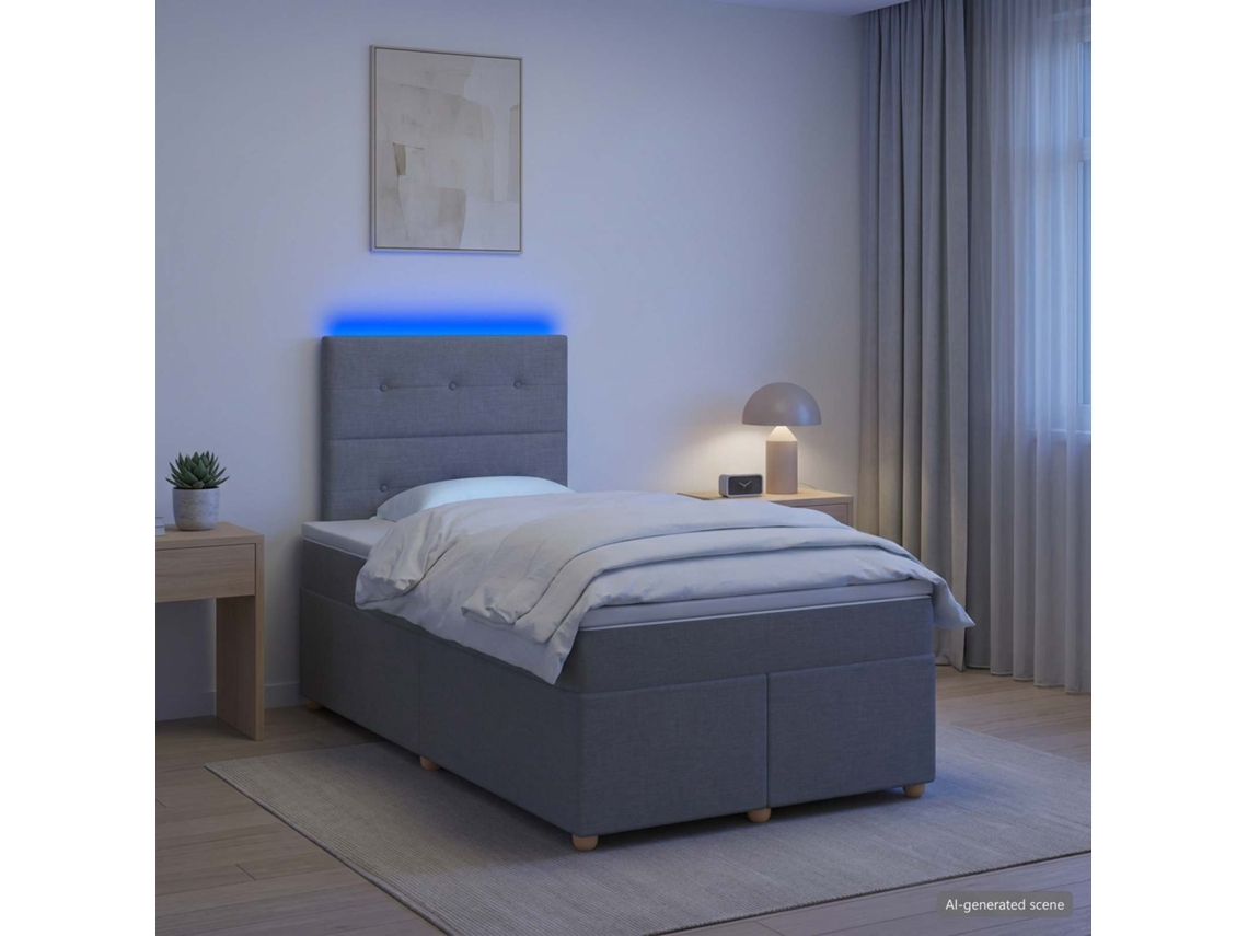 Vidaxl Cama Box Spring Com Colchão Cinzento-claro 120 X 190 Cm Tecido