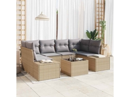 Vidaxl Conjunto de Sofá de Jardim com Almofada 7 Pcs Bege Vime Pe