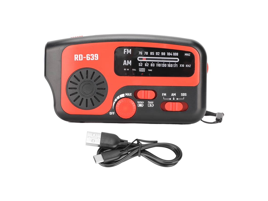 Rádio de Manivela Solar Am/fm com Lanterna Led e Power Bank 1200mah para Emergências