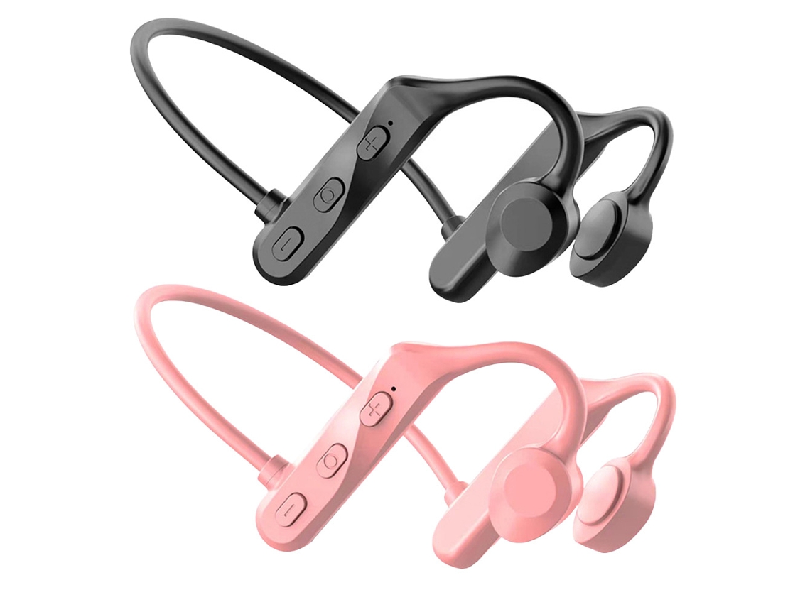 Fones De Ouvido Esportivos Sem Fio Bluetooth 5.0 À Prova De Suor Com Condução Óssea - Preto E Rosa