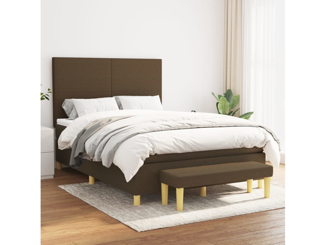 Vidaxl Cama Com Molas/colchão 140x190 Cm Tecido Castanho-escuro