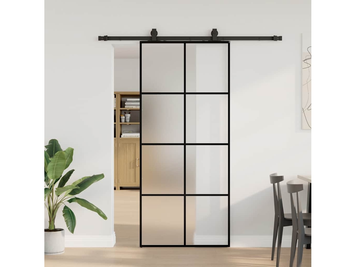 Vidaxl Porta Deslizante C/ Conj. Ferragens 90x205cm Vidro Esg Preto