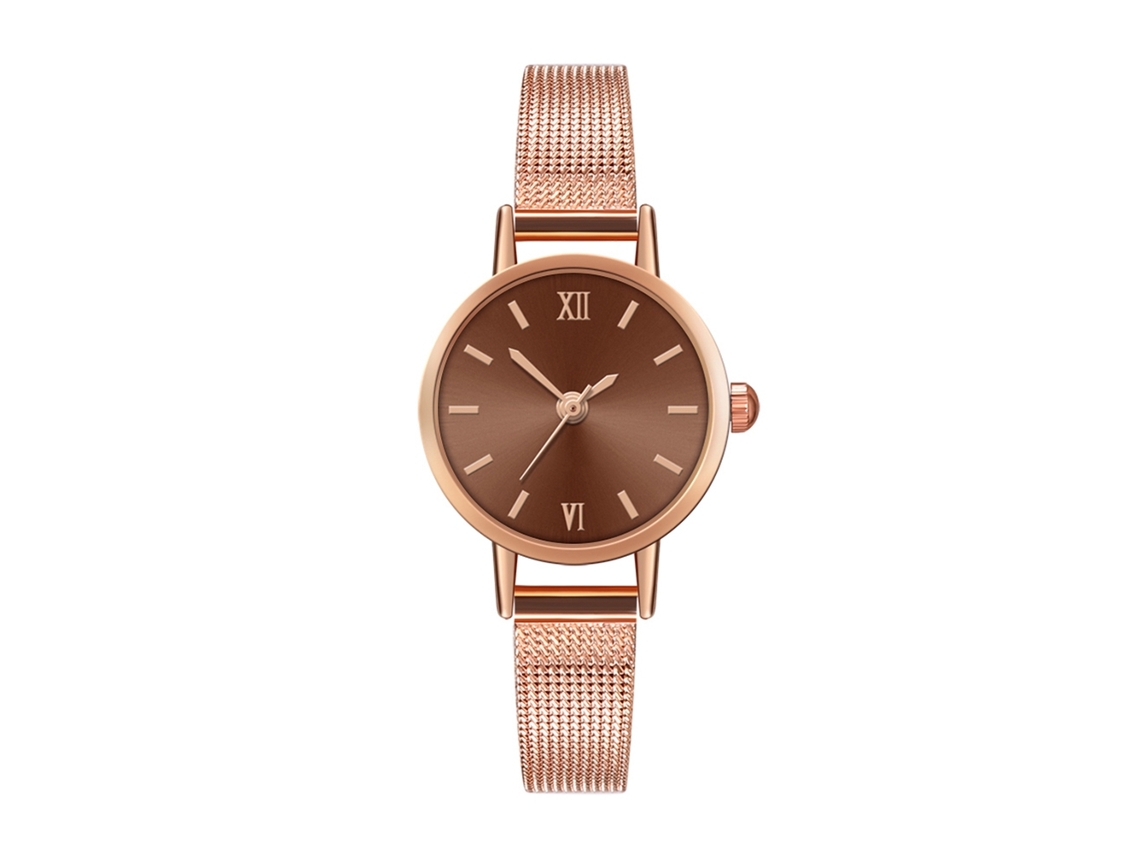 Relógio de Pulso de Moda Casual Simples Pulseira de Malha Quartzo Marrom E19 w