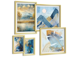 Galeria De Pinturas Murais Pôsteres Boho Pastel, Minimalista Moldura Dourada Imagens Para Um Quarto Infantil Espelharte (conjunto De 5 Imagens)