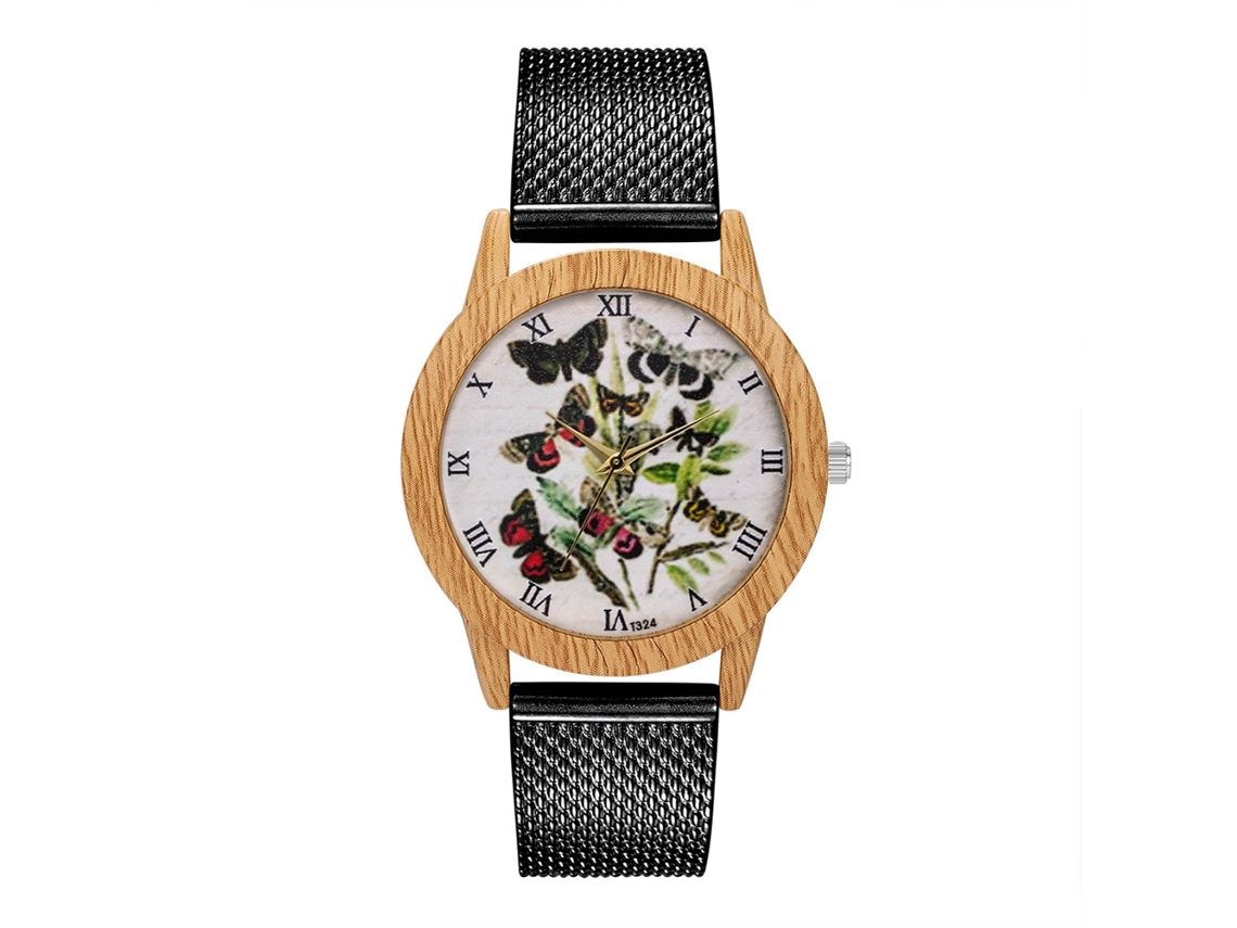 Reloj De Pulsera Analógico De Cuarzo Con Correa De Malla Unisex Zhoulianfa Negro Lujo Simple
