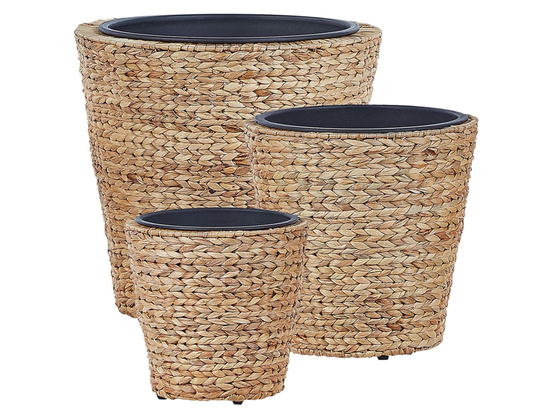 Conjunto De 3 Vasos Para Plantas Beliani Plaka De Flor De Jacinto Natural 49x49x47