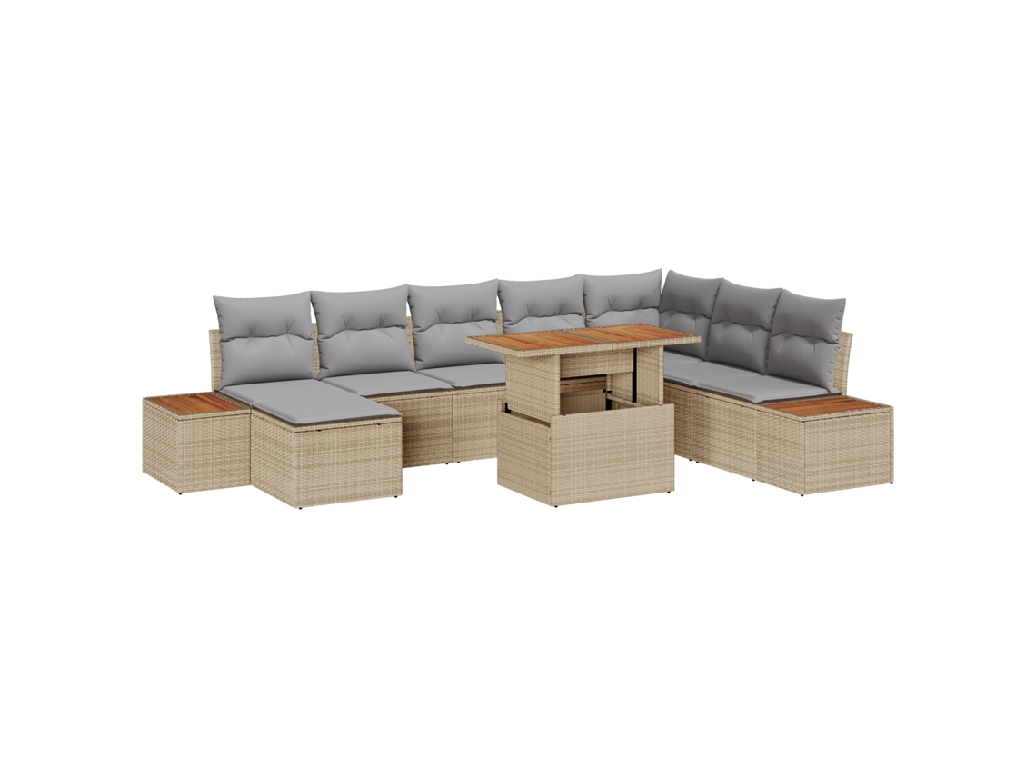 Conjunto 9 Conjunto De Sofá De Jardim Vidaxl Bege Vime Pe (100 X 55 X 73 Cm)