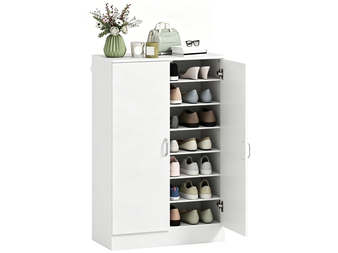 Sapateira com 2 Portas, 6 Prateleiras Ajustáveis, Dobradiças com Amortecimento para 21 Pares Branca S/MARCA