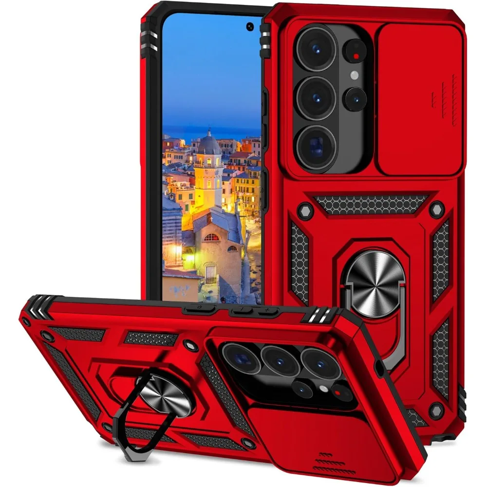 Capa Para Celular Com Suporte De Anel (vermelha, Galaxy S22 5g), Proteção Deslizante E Resistente A Impactos Para A Lente Da Câmera.