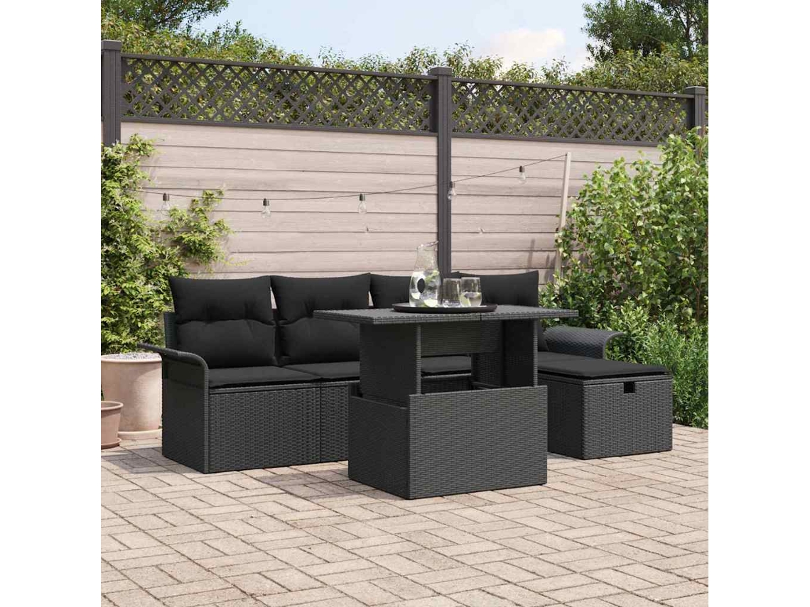 Vidaxl Conjunto De Sofá De Jardim 6 Unid. Preto Vime Pe