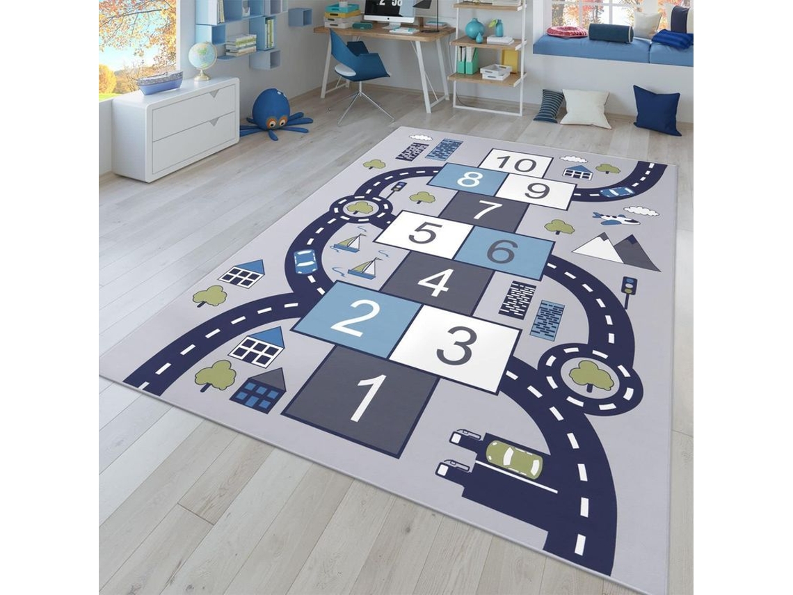 Tapete de Quarto Infantil com Estradas e Carros para Meninos e Meninas Cinza 80x160 cm | S/MARCA