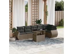 7 Pcs Conjunto Sofás P/ Jardim C/ Almofadões Vime Pe Cinzento Dkd Home Decor