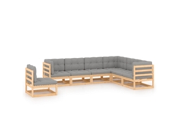 Vidaxl 7 Pcs Conjunto Lounge De Jardim C/ Almofadões Pinho Maciço