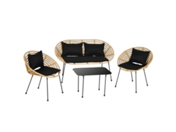 Conjunto Jardim Vime com 2 Cadeiras, Almofadas Removíveis e Mesa de Tampo Metálico
