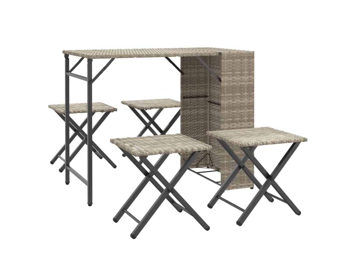 Conjunto Jantar 5 Peças para Jardim Dobrável Vime Pe Cinza transparente MAISON EXCLUSIVE