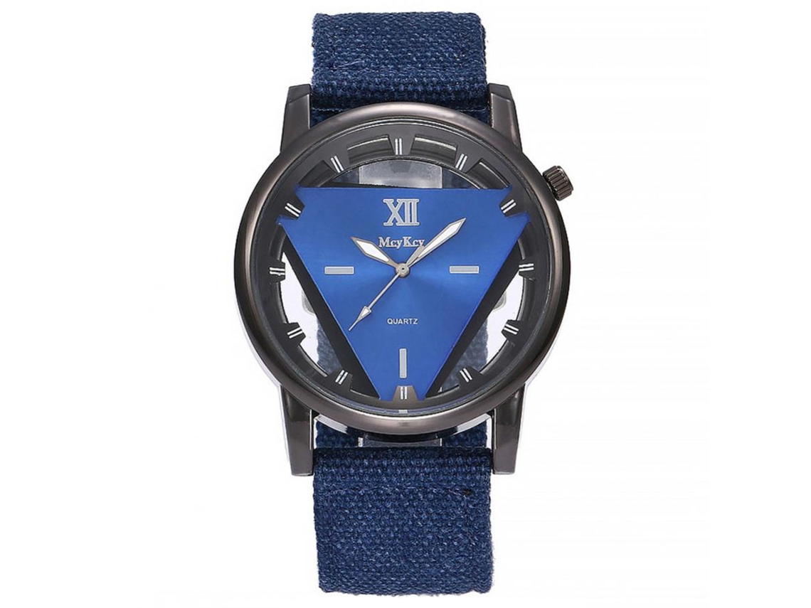 Relógio de quartzo com pulseira de nylon e numerais romanos, mostrador triangular em liga metálica (azul)