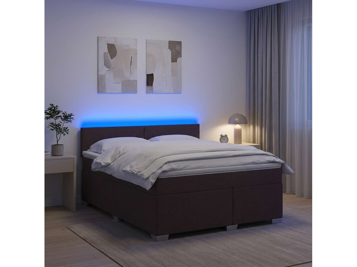 Vidaxl Cama Box Spring Com Colchão E Led Marrom Escuro 140 X 200 Cm