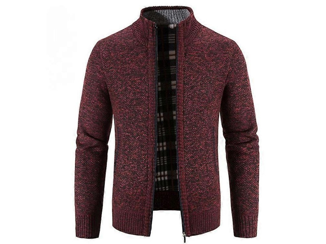 Cardigan De Poliéster Com Gola Alta, Manga Longa, Modelo Solto E Acolchoado - Tamanhos M A 4xl Vinho Vermelho