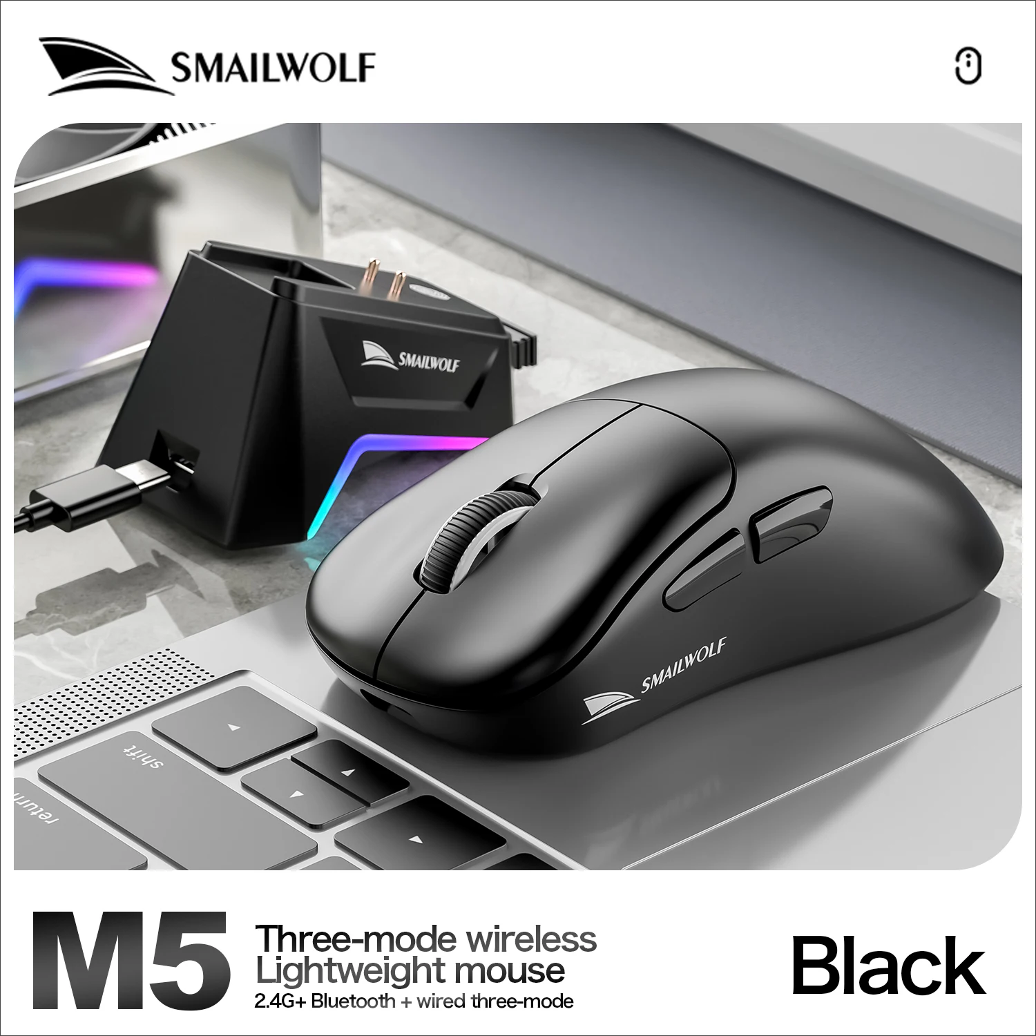 Mouse Sem Fio Bluetooth (preto) Com Carregamento Magnético Rgb
