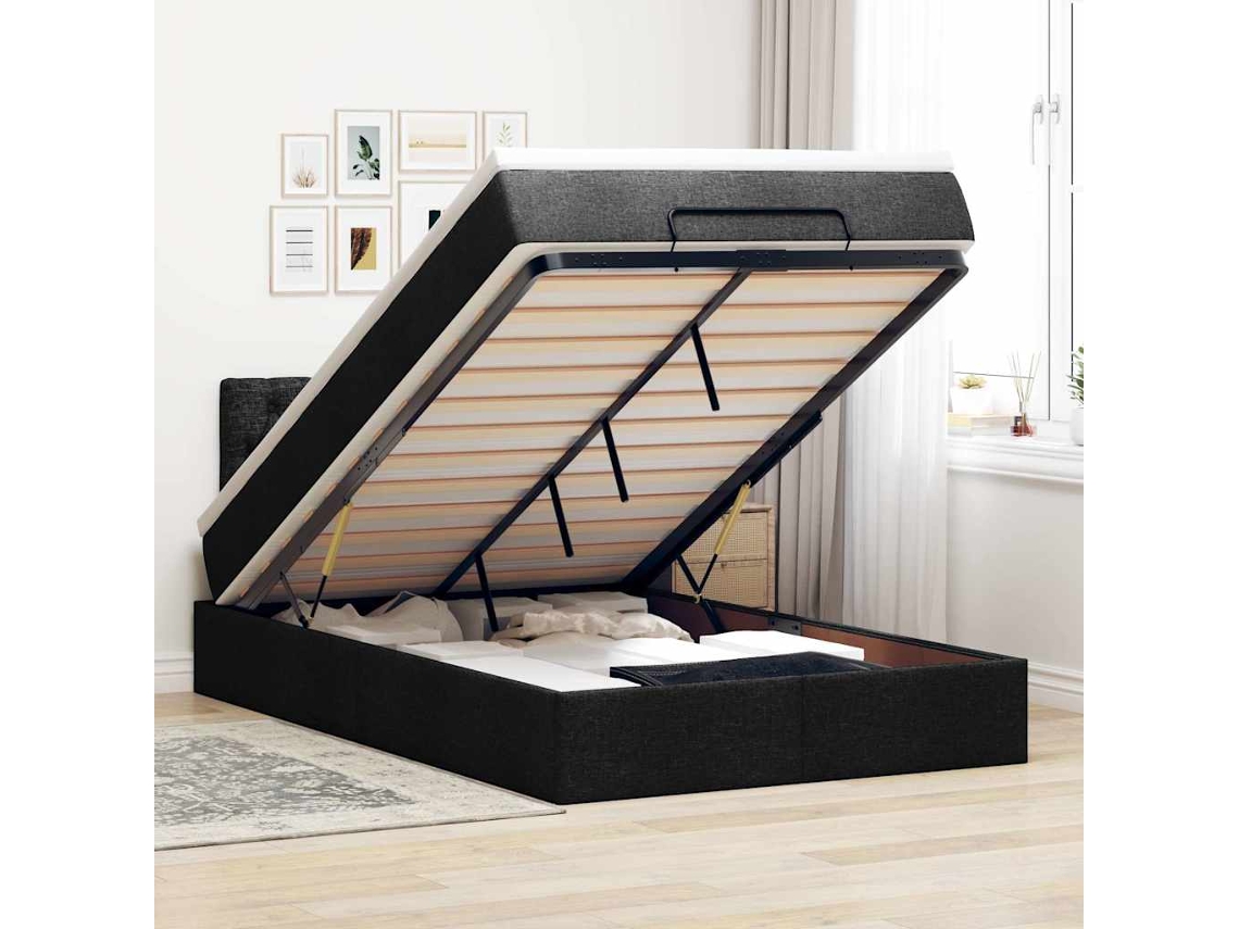 Vidaxl Cama Otomana Com Colchão 120x190 Cm Tecido Preto