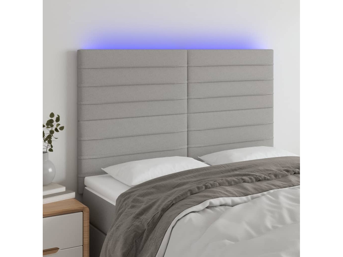 Vidaxl Cabeceira Cama C/ Luzes Led Tecido 144x5x118/128cm Cinza-claro