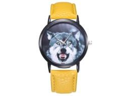 Reloj De Pulsera Para Hombre Analógico Con Dial De Cabeza Animal Ultra Delgado Correa De Pu Amarillo