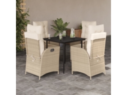 5 Pcs Conjunto De Jantar P/ Jardim Com Almofadões Vime Pe Bege Dkd Home Decor