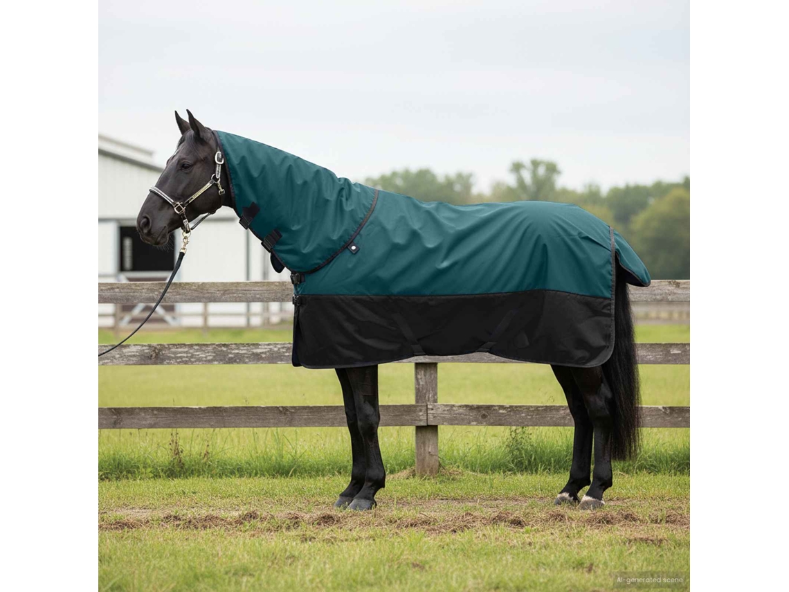 Vidaxl Cobertor De Cavalo Verde Escuro E Preto 155 Cm Poliéster