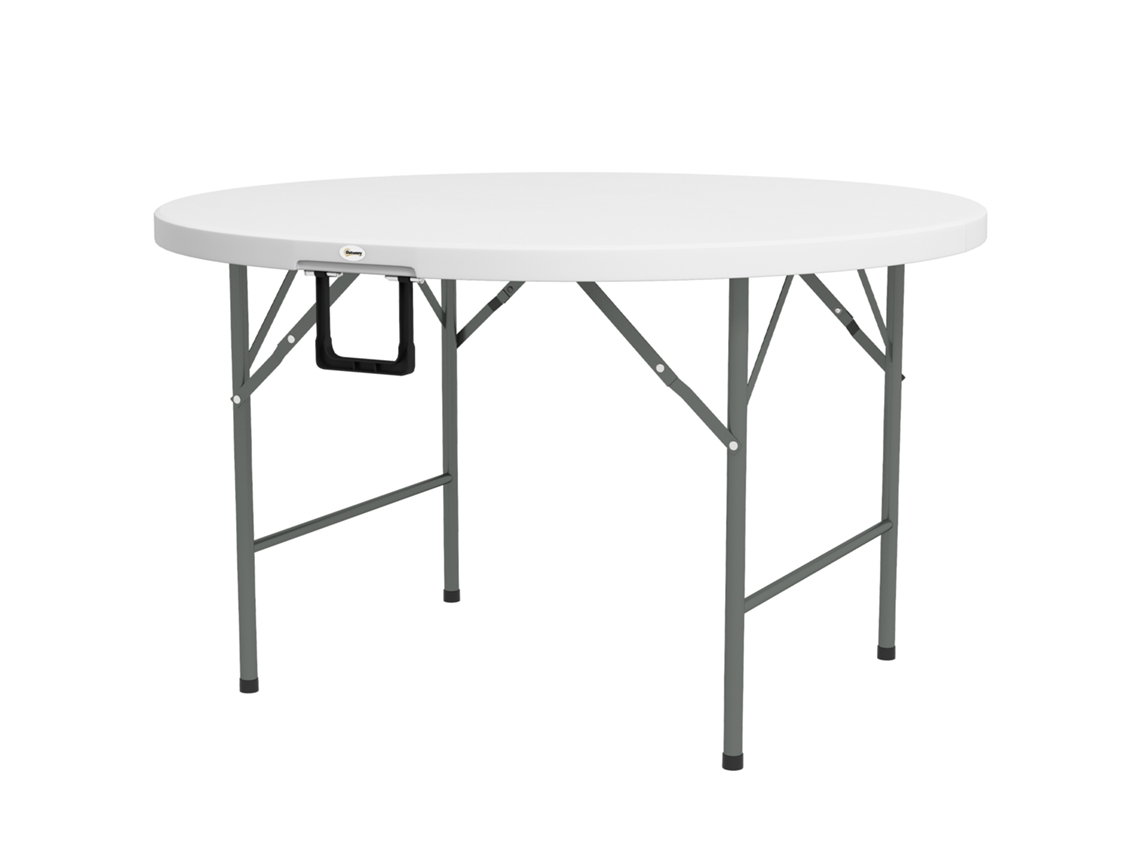Mesa Redonda Jardim Ø122cm Dobrável 6 Pessoas, Estrutura Metal E Tampo Hdpe