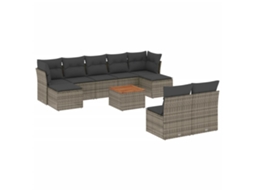 Conjunto de 10 Sofás de Jardim com Almofadões Vime Pe Cinzento MAISON EXCLUSIVE