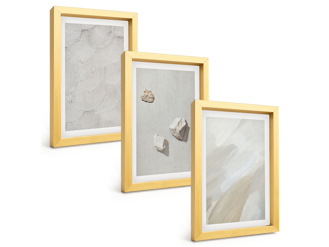 Quadros Decorativos Para Paredepedras De Areia, Pintura Moderna Moldura Dourada Quadros Para O Escritório Espelharte (3 Peças 20x30 Cm)