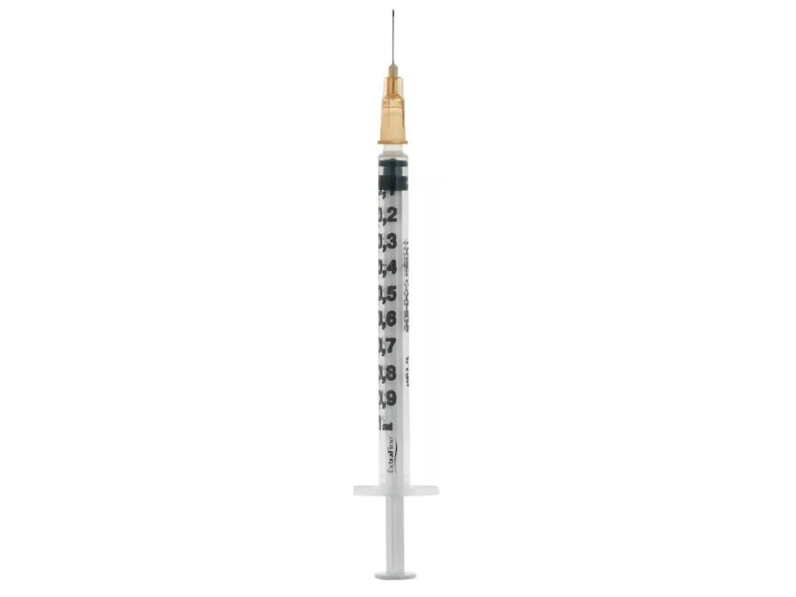 Seringa para Insulina Extrafina Tubo 1ml 100 Ui Agulha Removível 26 Gauge 0,45x12 Mm 1 Peça Extrafina EXTRAFINE