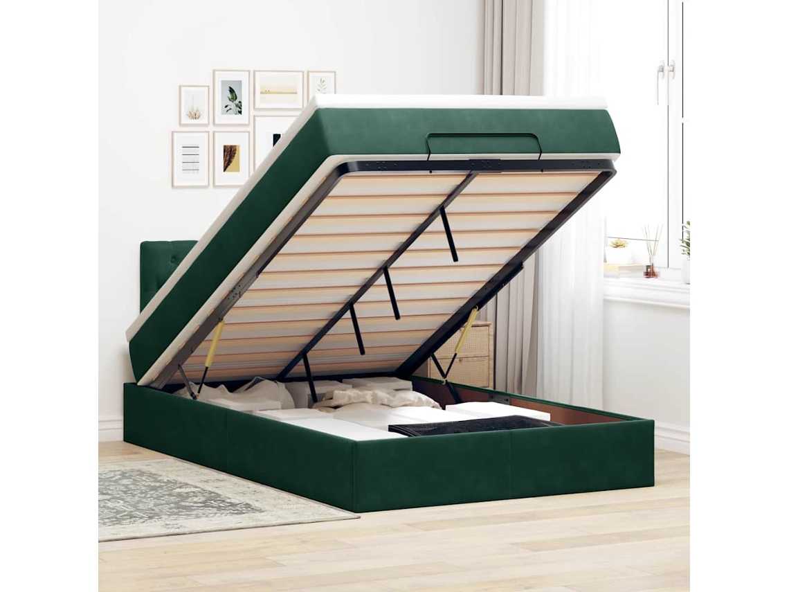 Vidaxl Estrutura De Cama Otomana Com Colchão Verde Escuro Veludo