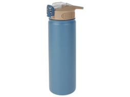 Caneca térmica Linjou em aço inoxidável com canudo, base antiderrapante, tampa hermética, grande capacidade de 750ml, azul.