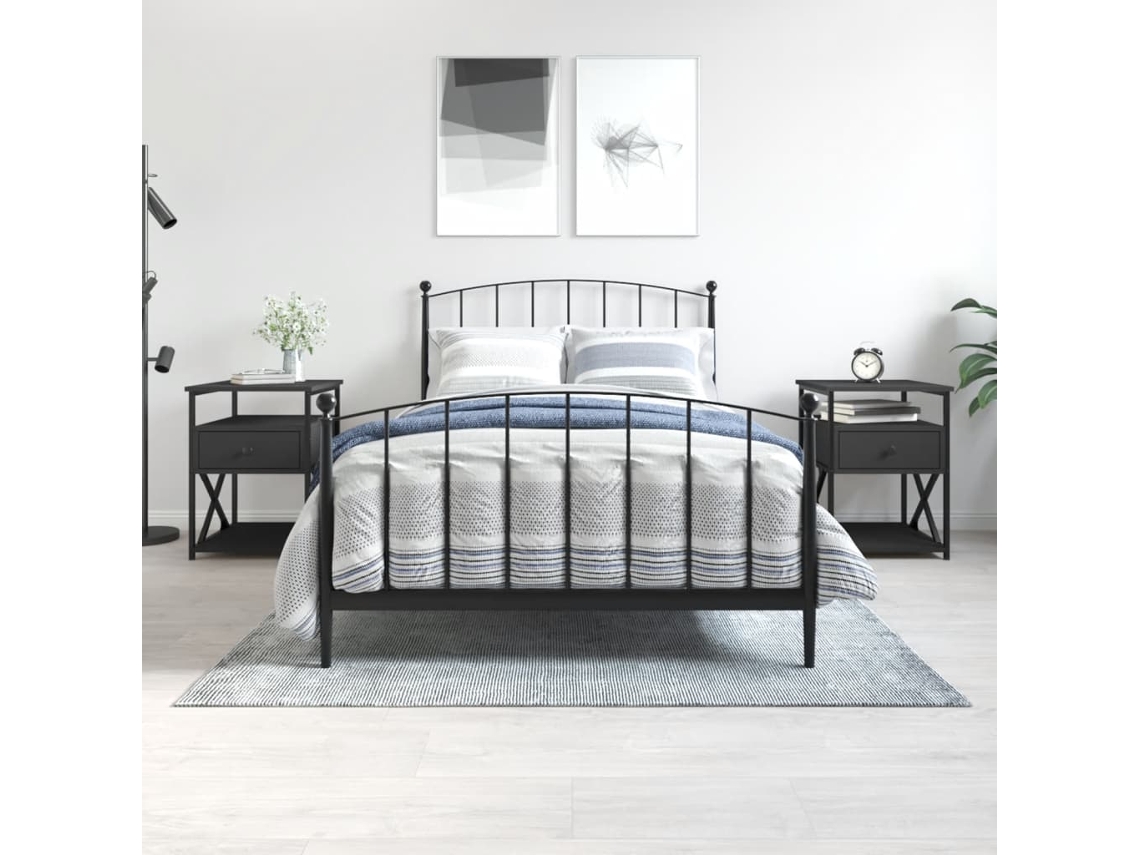 Vidaxl Mesa De Cabeceira 2 Pcs 40x42x55 Cm Derivados De Madeira Preto