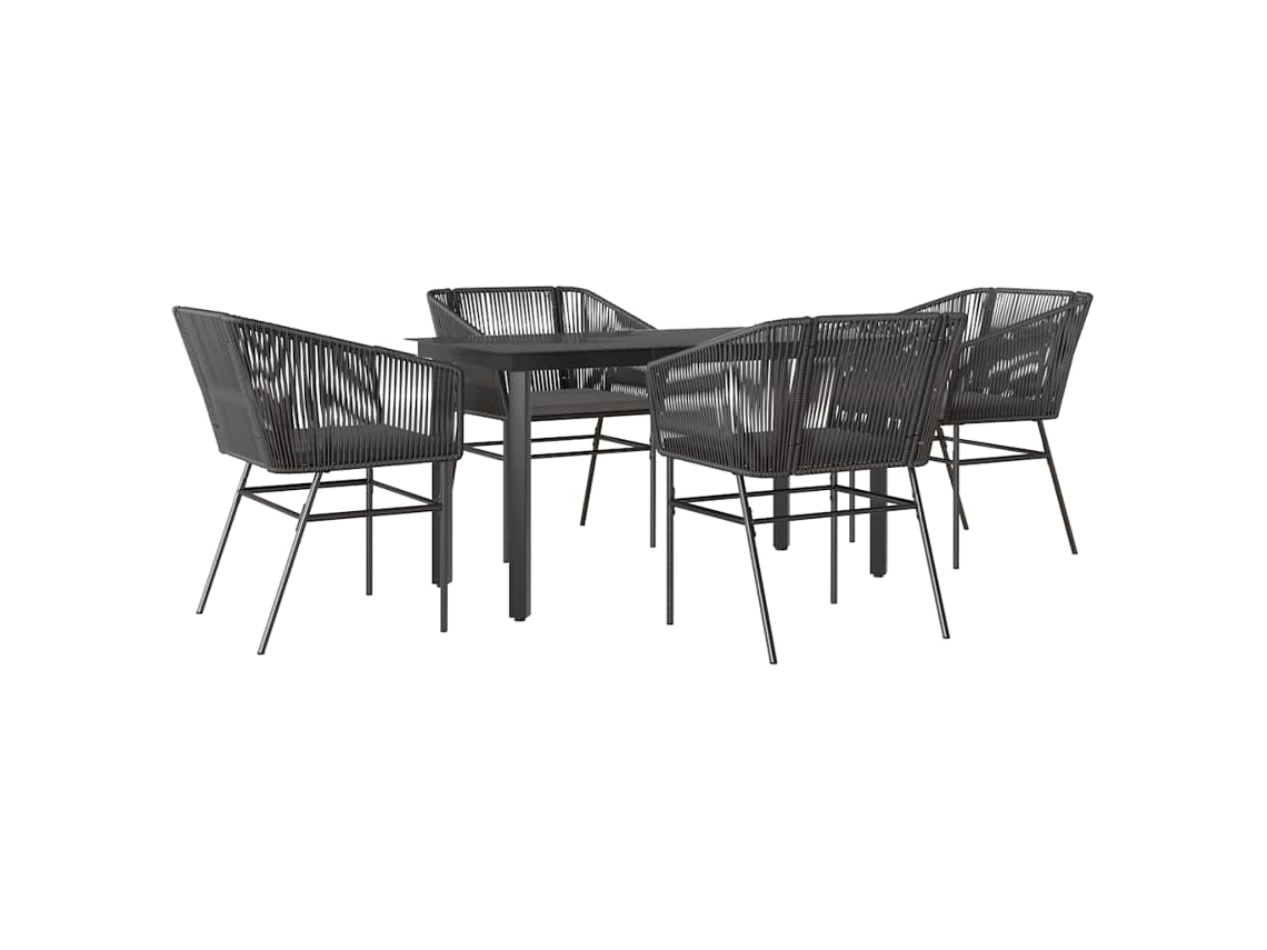 Conjunto de Jantar Jardim 5 Peças com Almofadas e Vidro Vime Pe Preto MAISON EXCLUSIVE