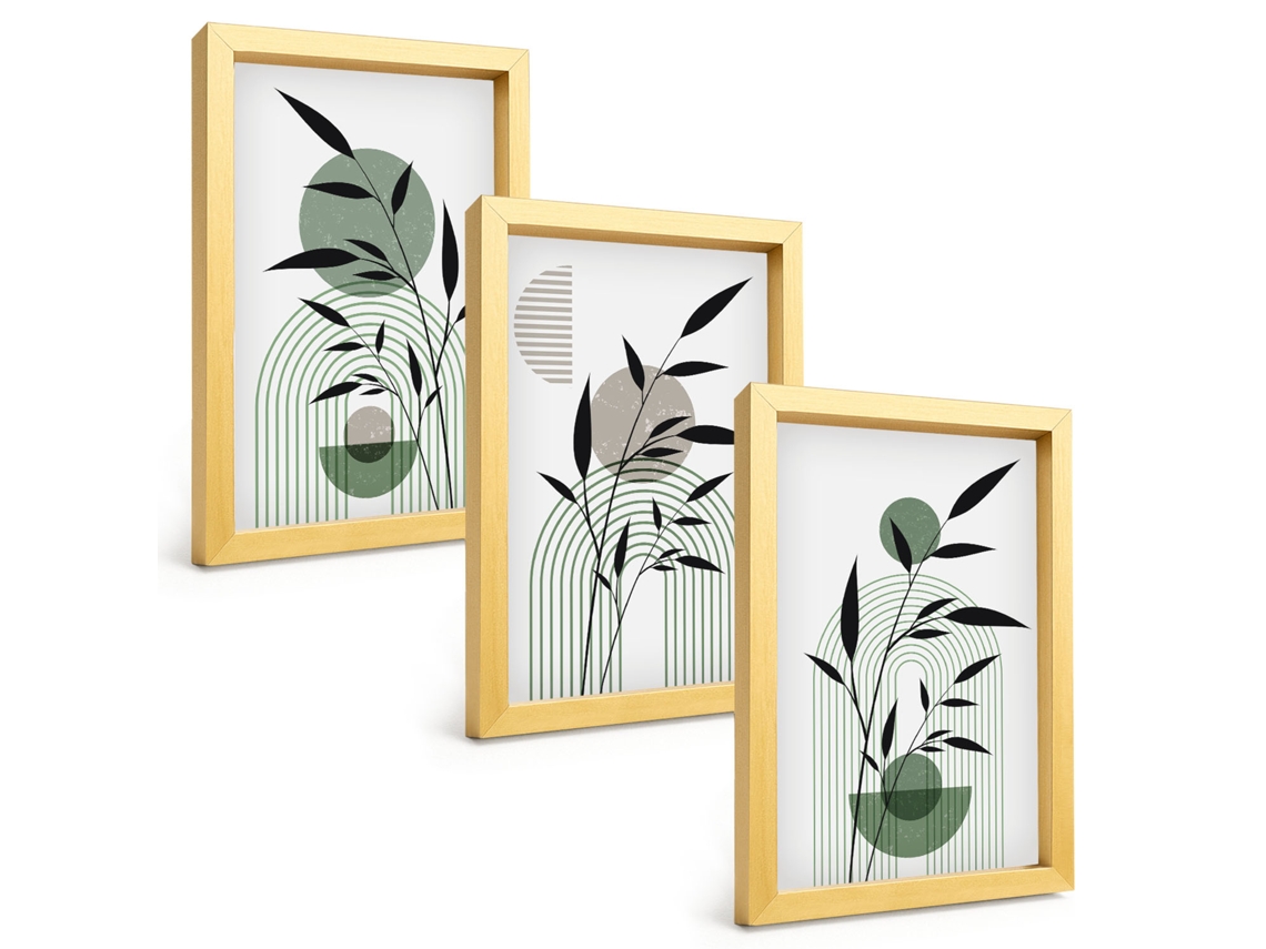 Galeria De Pinturas Muraiscomposições De Plantas Em Estilo Boho Moldura Dourada Fotos Para O Escritório Espelharte (3 Peças 20x30 Cm)