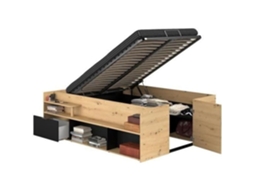 Cama de adultos com carvalho levantado e gaveta preta 166 x 67 x 206 cm Parisot
