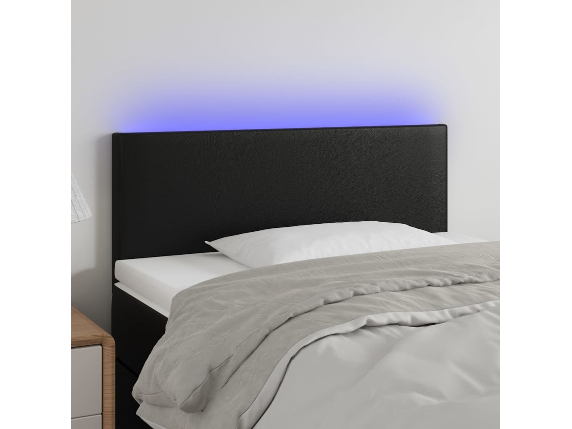 Vidaxl Cabeceira De Cama C/ Led Couro Artificial 100x5x78/88 Cm Preto