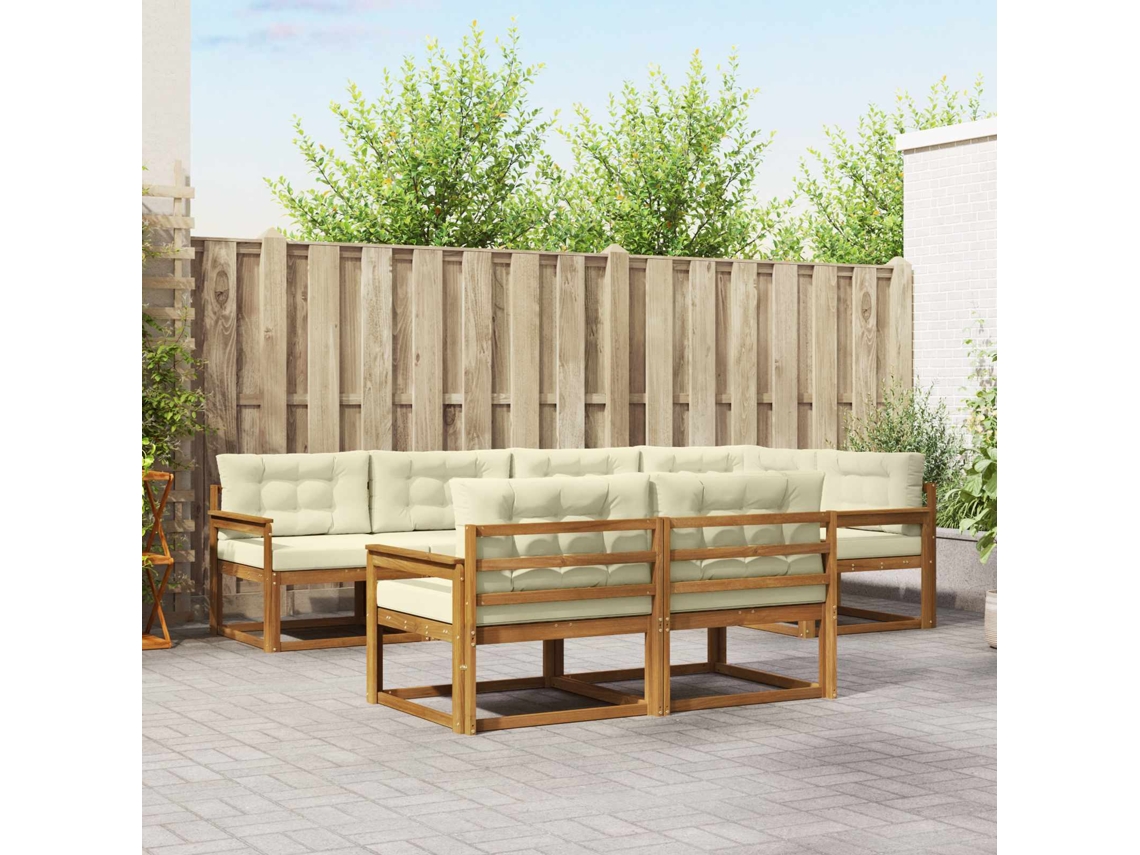 Vidaxl Conjunto De Sofás Para Exterior 7 Pcs Natural E Creme