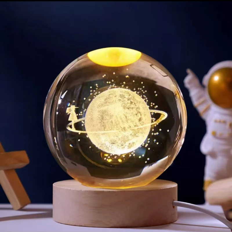 Bola de Cristal de 8 Cm com Gravação a Laser 3d, Série Astronômica MDUG (estilo 5 com Base de Led)