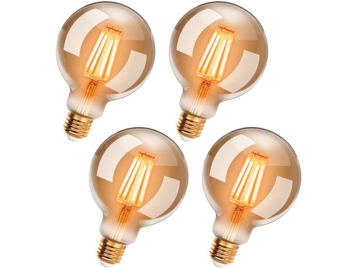 Pacote De 4 Lâmpadas Led Vintage Edison G95 E27, 6w, Branco Quente 2200k, Filamento Retrô, Não Regulável