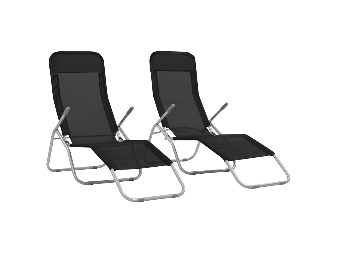 Conjunto 2 Espreguiçadeiras dobráveis VIDAXL textilene preto