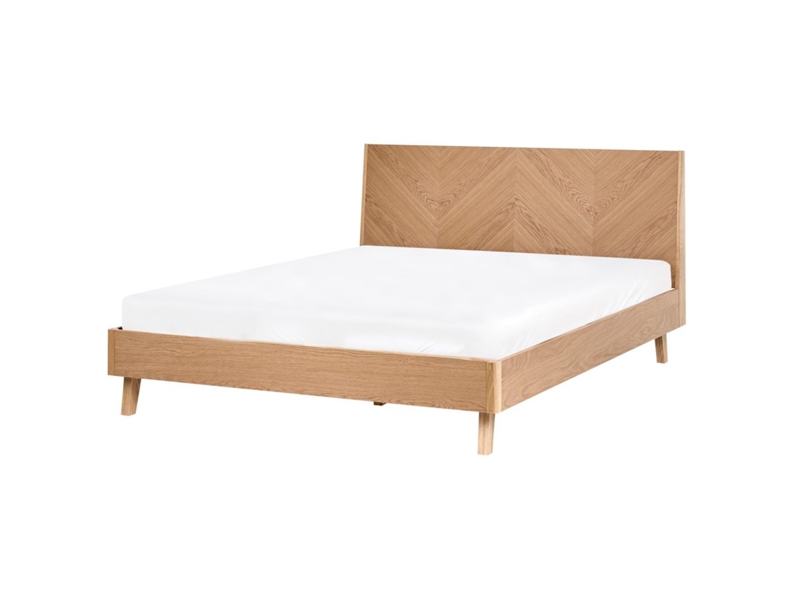 Cama de Casal BELIANI Wizernes de Mdf Carvalho Claro 140x200