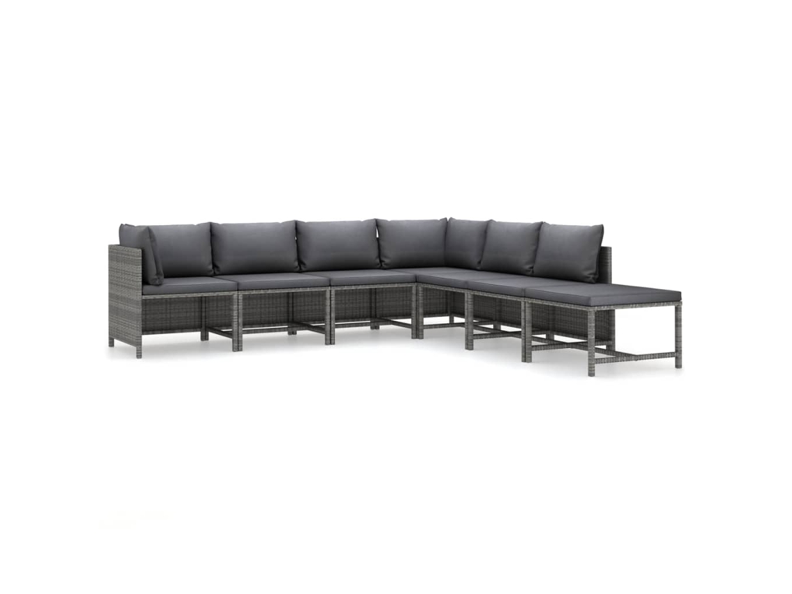 Conjunto 7 lounge de jardim c/ almofadões VIDAXL vime PE cinzento