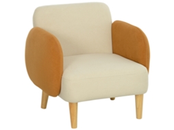 Poltrona de sala em veludo, com apoios de braços, pernas de madeira, compacta, 72x76x74 cm, creme